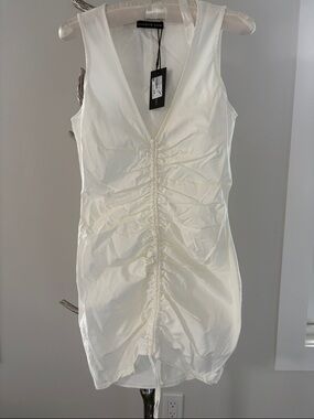 Brooklyn Karma NWT White Ruched V-Neck Mini Dress